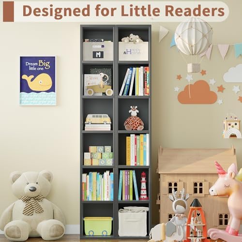 6-Tier Tall Narrow Bookshelf,Slim Bookcase with Open Cubes