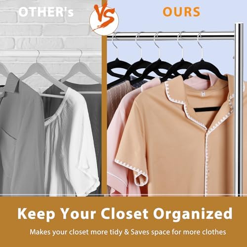 SUPER DEAL Velvet Hangers 100 Pack, Premium Clothes Hanger Slim Non-Slip Notched for Suit Coat Pants Dress 360 Degree Swivel Space Saving Heavy Duty for Closet, Black