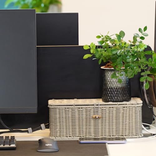 Cable Management Box, Cord Organizer with Lid & Cable Ties - Gray, M
