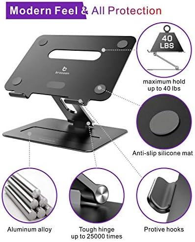 Adjustable MacBook Laptop Stand for Desk | Ergonomic Aluminum Laptop Riser with Heat-Vent, Compatible for 10-17" Laptops