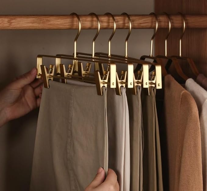 Premium Matte Gold Aluminum Pants Clip Hanger 10 Pack, Extra Smooth & Durable Metal Shirt Dress Aluminum Alloy Hanger,Clothing Support,Clothing Hang