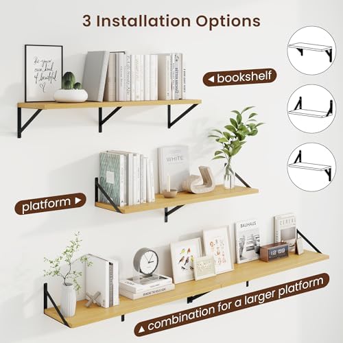 Axeman Deep Floating Shelves, 36'' x 10'' Oak Wall Shelves Set of 2