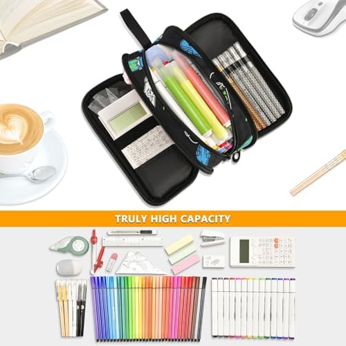 Skateboard Lightning Pencil Case Box Boys Girls Large Pencil Pouch Zipper Compartments Big Capacity Stationery Pen Bag Organizer for Kids Teens Adults School Office