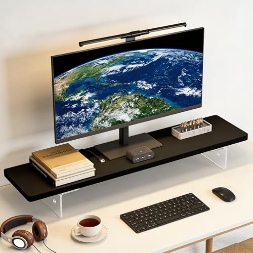 Computer Monitor Stands, Wood & Acrylic Computer Monitor Stand, Desk Monitor Stand Underneath Storage For Office, Home, 