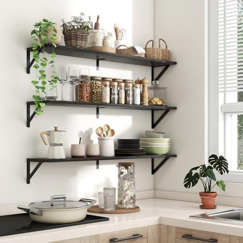 Axeman 40 Inch Floating Shelves, 8 Inch Deep Black Wall Shelves Set of 2