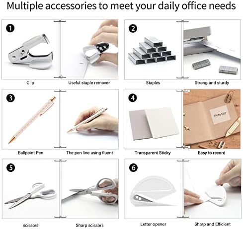 White Office Supplies Set,Desk Accessories Stapler and Tape Dispenser 10PCS