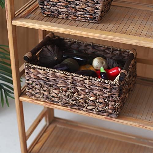 Water Hyacinth Wicker Storage Basket with Wood Handles, Large