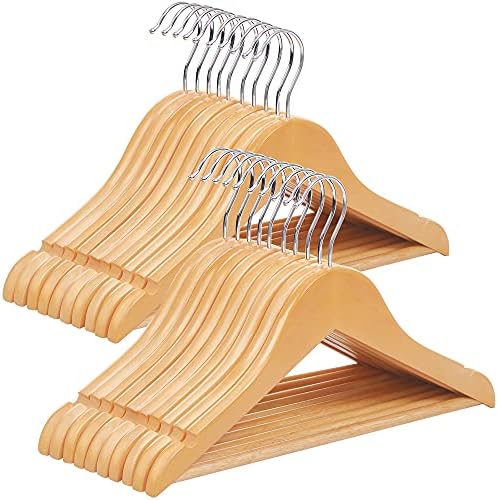 SONGMICS 35 cm (Maple Wood) Set of 20 Wooden Coat Clothes Hangers with Trouser Bar for Children, Natural CRW006-20