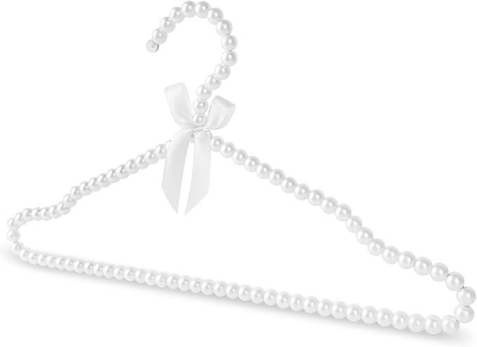 Linkidea 5 Pack Pearl Beaded Clothing Hanger, Elegant Non-Slip Plastic Design for Dresses & Pants, Closet Organizer for Wedding & Special Occasion (White)