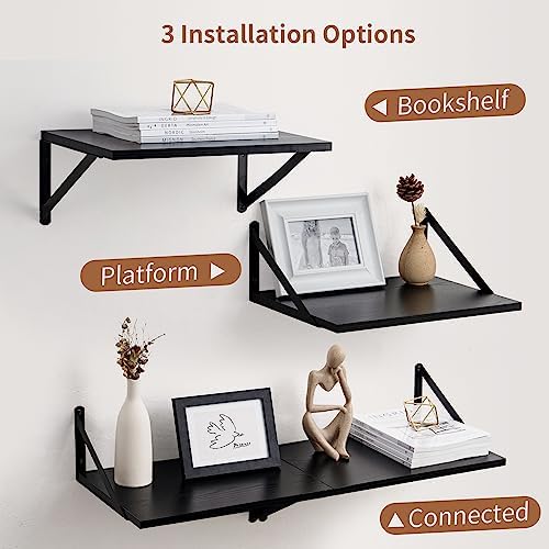 Axeman Deep Floating Shelves for Wall, 16W x 12D Black Floating Shelves Set of 2, 12 Inch Deep Large Wall Mounted Shelve
