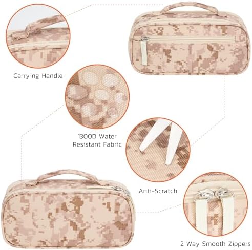ECHSRT Large Tactical Pencil Case, 3-Compartment Zipper Pouch, Desert Camo
