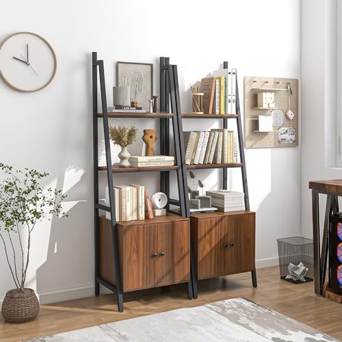Tangkula 4-Tier Ladder Shelf, Industrial Bookshelf with Cabinet