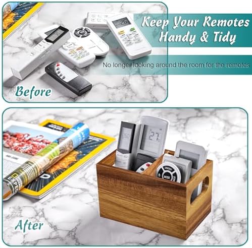 DRASTAR Remote Control Holder, Wood TV Remote Holder, Remote Storage Caddy, Remote Control Organizer (Acacia, 2 Slots)