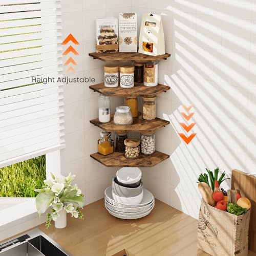 Homode Corner Shelf Wall Mount, Set of 4 Floating Corner Shelves with Cord Hole for Cable Box, Wood Corner Hanging Shelv