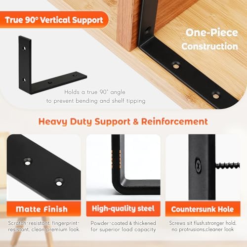 WINKER Corner Brace 4 Pcs Shelf Bracket Heavy Duty Black Steel L WINKER Corner Brace, Decorative Joint Angle Bracket for