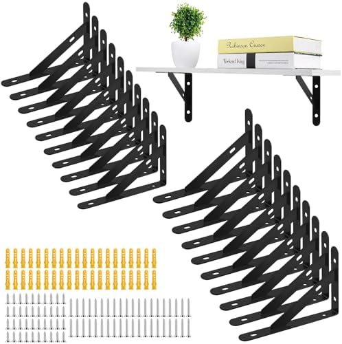 20 Pack Heavy Duty Shelf Brackets Black 4 X 6 Inch 90 Degree Floating Shelves Metal Wall Mount L Shaped Shelves Support 