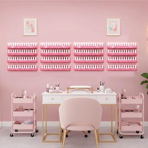 4 Pack Nail Polish Wall Rack, Pink Rhinestone Acrylic Organizer