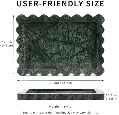Scalloped Green Marble Tray - Large Home Decorative Stone Vanity Perfume Candle Plates for Bathroom Accessories Coffee T