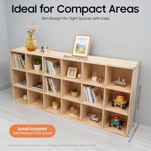 18-Cube Solid Wood Bookshelf, 3-Tier Storage Organizer Semi-Open Floor Display Shelf Closet Cabinet for Home Office Libr