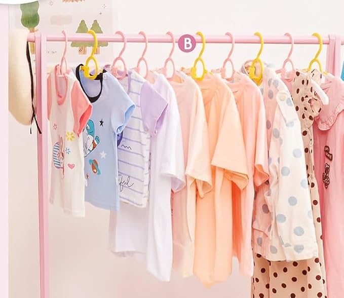 Baby Clothes Hangers 20 Pack Plastic Kids Hangers Space Saving for Closet | Yellow Hanger for Toddler Girl and Boy - Lightweight Anti-Slip Cascading Padded Slim Extendable Adjustable Pants Bear Hangar