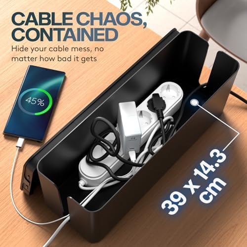 ACROPAQ Cable tidy box - Keep your cable tidy, Large (41 x 13 x 16 cm), Waterproof, Non-slip - Cable management box, Cab