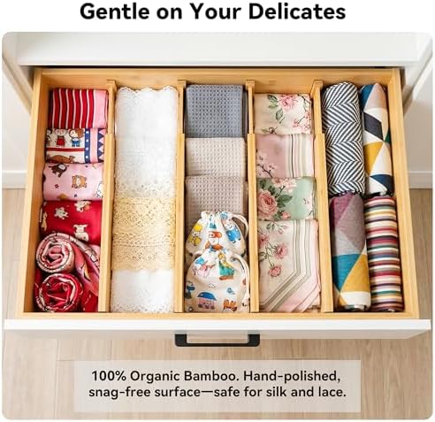 4 Pack 8" Deep Bamboo Drawer Dividers, 17-22" Expandable Kitchen Organizers