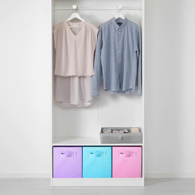 PowerKing Collapsible Storage Cubes with Handles, Fabric Foldable Bins for Closet Shelves, Durable Organization Storage Bins, 10.5'' x 11'' x 10.5'' (Lavender+Light Blue+Pink, 6Pack)