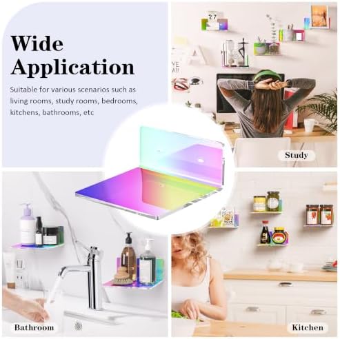Sezanrpt 6 Inches Iridescent Acrylic Wall Shelves Set of 2, Wall Mounted Storage Display Shelves for Bedroom, Gaming Room, Living Room, Bathroom, Dining Room, Office, 2 Pack