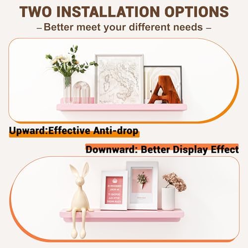 Qukaka 15" Floating Shelves for Wall, 3 Pack Pink Display Ledges