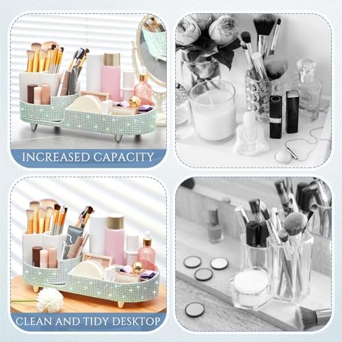 Rotating Makeup Organizer Vanity, Silver, Rhinestone