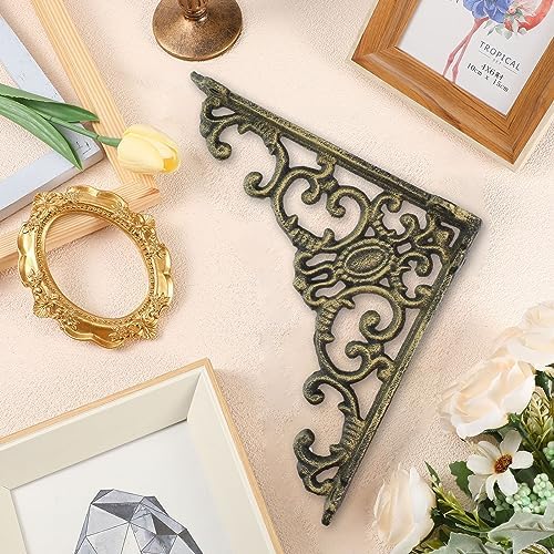 Lounsweer 4 Pcs Shelf Brackets, 8 Inch Antique Brass Wall Mounted,Classic