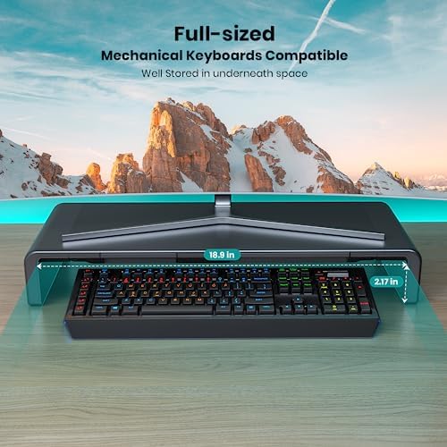 Klearlook Computer Monitor Stand for Desk, Adjustable Foldable Monitor Riser with Storage Drawer & Tablet Phone Holder f