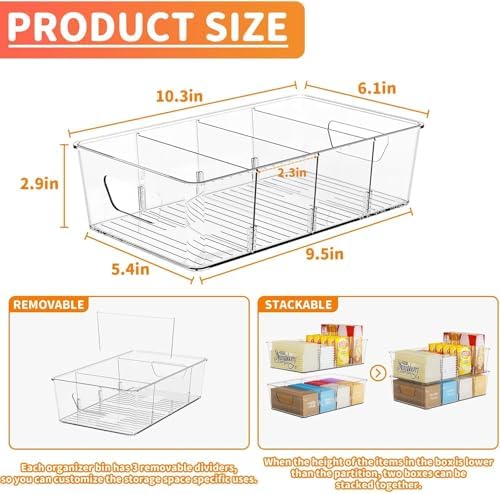 Stackable 2 Pack Snack Organizer for Pantry Shelf,Clear Pantry Organizers and Storage Bins for Fridge,Office,Cupboard,Pl