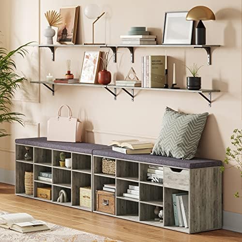 DINZI LVJ Long Wall Shelves, 39.4Inch Wooden Wall Mounted Shelves, Set of 2