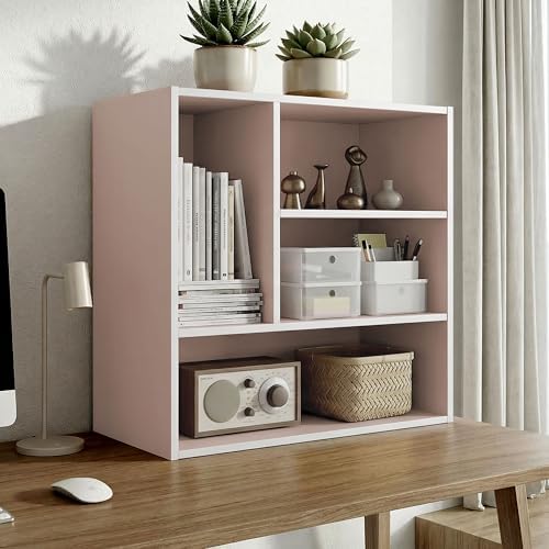 Homes: Inside + Out Apexa 4-Vertical Storage Organizer Shelves, Stackable Wood Bookcase for Organization, Dorm Teen Room