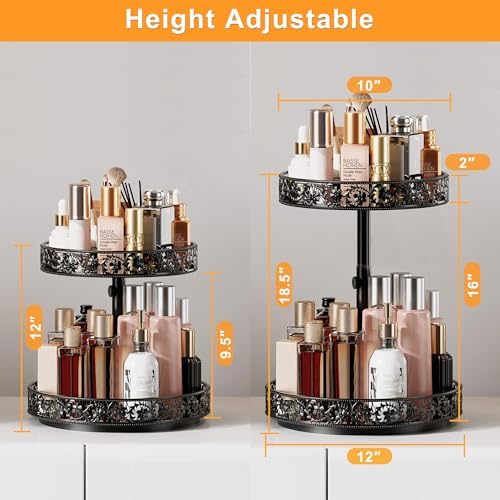 2 Tier Lazy Susan Organizer Turntable Height Adjustable, Black