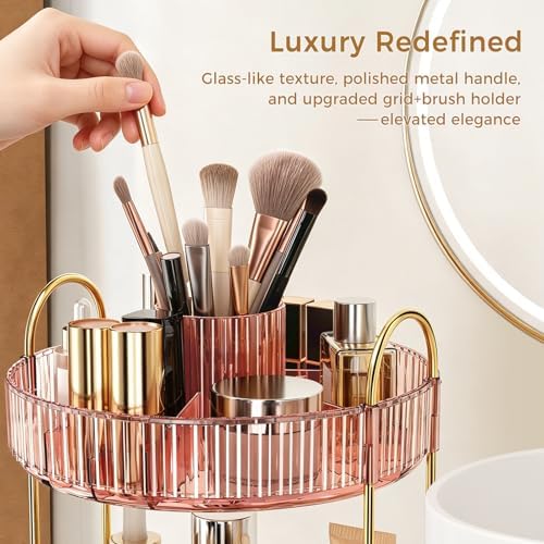 360° Rotating Makeup Organizer, Upgraded 3 Tier Skincare Perfume Organizers for Women, Bathroom Organizer Countertop, Cl