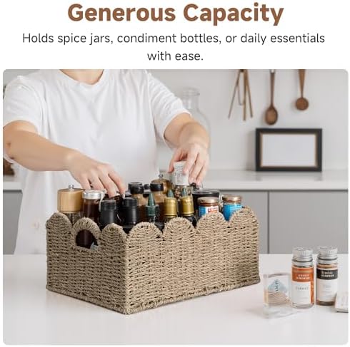 StorageWorks Wicker Baskets, Scalloped Baskets for Organizing, Seagrass