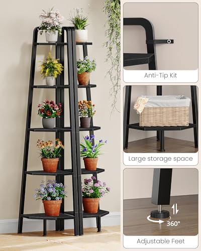 CHOEZON Corner Shelf, 5-Tier Ladder Corner Shelf, Ladder Bookshelf, 59.6" Tall Vertical Display Stand, Metal Frame Books