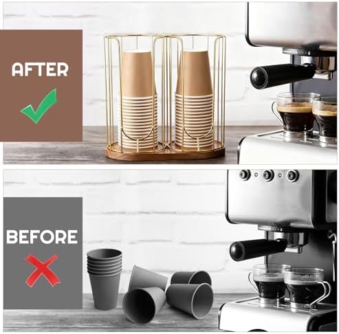 Geelin 18oz Adjustable Coffee Cup Dispenser with Wooden Base, Cup and Lid Holder, Cups Holder Organizer for Coffee Pod S