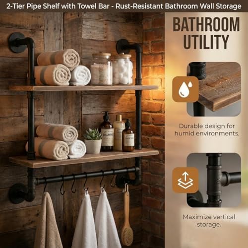 Industrial Pipe Shelving Bathroom Pipe Shelves with Towel Bar Over Toilet