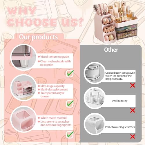 Large Capacity Makeup Organizer Countertop with Makeup Brush Holder for Vanity, Thickened Material, Bathroom Countertop 
