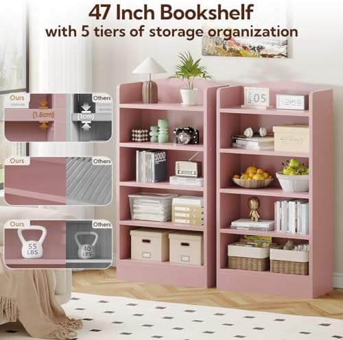 ALISENED 5-Tier Bookcase, Open Bookshelves and Bookcases with Storage Shelves, Floor Standing Unit, Display Storage Shel