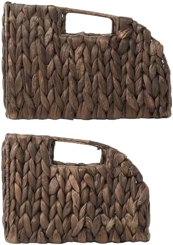 Casafield Set of 2 Water Hyacinth Pantry Baskets with Handles - Espresso, Woven Storage Bin Organizers for Kitchen Shelv
