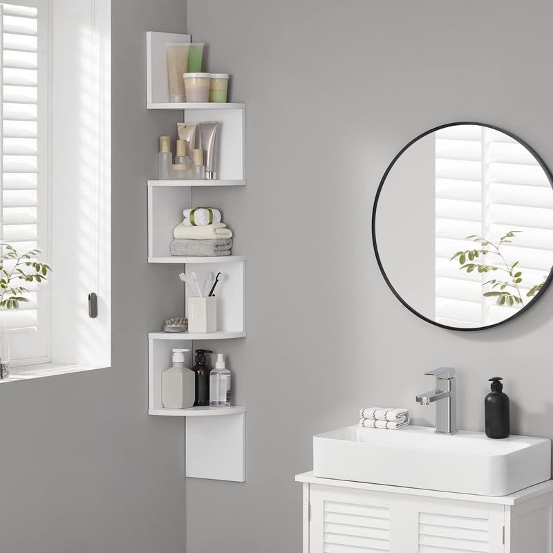 VASAGLE Corner Shelf Wall Mount, 5-Tier Floating Corner Bookshelf