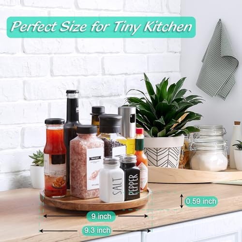 9" Acacia Wood Lazy Susan Turntable Organizer, Lazy Susan for Table Top Cabinet Dining Pantry Countertop Cupboard Organi