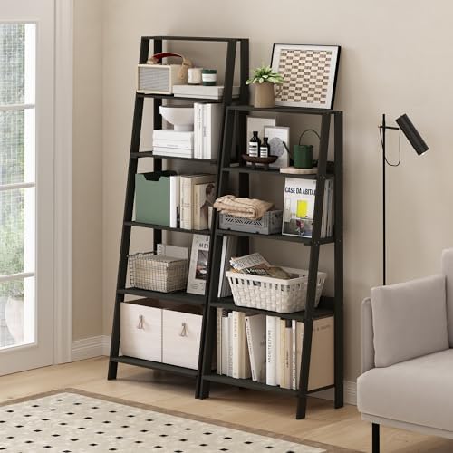 Furinno Ladder Bookcase Display Shelf, 5-Tier, Espresso