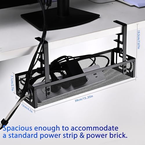Under Desk Cable Management Tray Small – Clamp-Mounted Wire Organizer & Cord Management Under Desk Rack, No-Drill Metal 