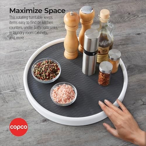 Copco 15 Inch Non-Skid Lazy Susan Turntable Organizer for Cabinet, Pantry, Refrigerator - Charcoal Gray, Smooth-Glide Ba