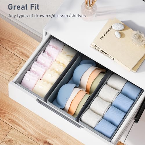DIMJ Drawer Organizer Clothes - Small Dresser Organizer Underwear Drawer Organizer for Baby Clothes, Socks, Underwear, Bra, Belt, Tie - Grey